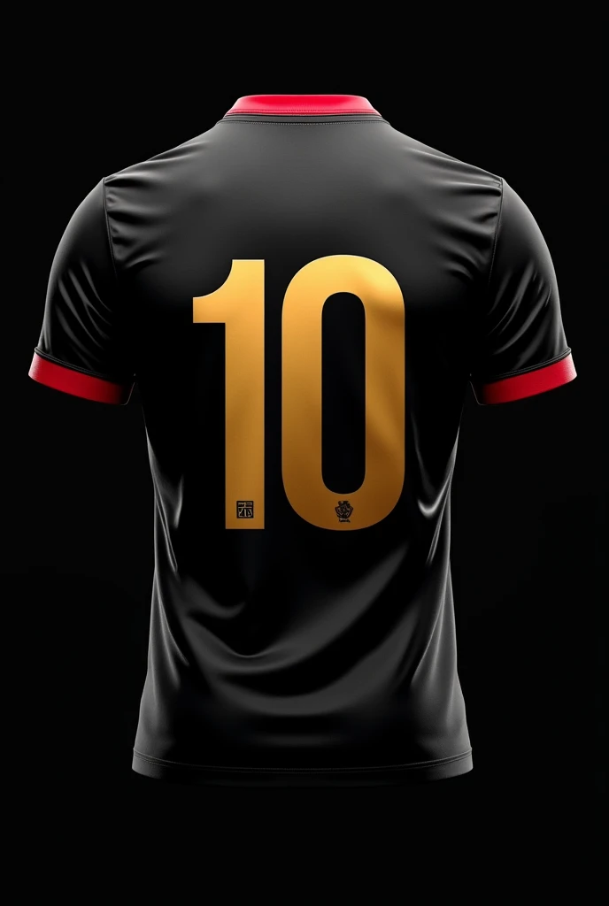 A football shirt with the number 10 on the back in gold with red details on the collars on a black background without a player with the name WENDEL a little large below the number.