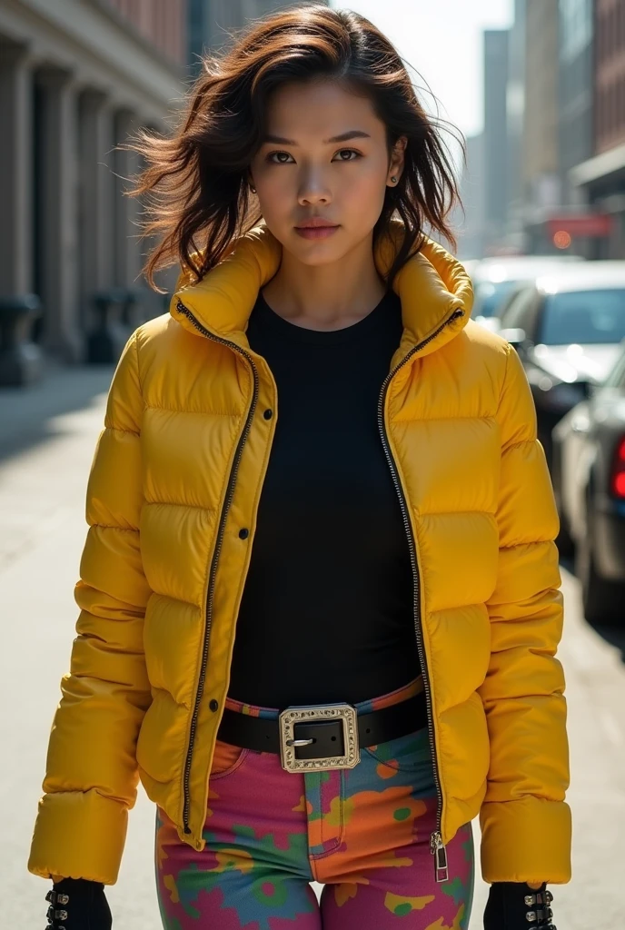 Ashley Liao as Jubilee (Jubilation Lee) In a film adaptation of the X-Men it would be an interesting choice., especially for his ability to play young and dynamic characters. To capture Jubile faithfully to the comics, The design of the suit should reflect your iconic style and vibrant personality..
In the comics, Jubile is known for its distinctive suit that combines youthful fashion elements with functionality.. His classic outfit includes a bright yellow jacket which is one of his most recognizable features.. This jacket is short, with long sleeves and a quilted design that gives it a rebellious and modern look. under the jacket, Jubile is wearing a black t-shirt, which provides a contrast to the vibrant yellow of the jacket.
Jubile's pants are equally striking, often in shades of pink or purple, fitted and designed to allow freedom of movement for your energy manipulation abilities. Complete the look with tall black boots and fingerless gloves that match the overall style of your outfit..
The suit may also include additional details, like a black or silver belt with a standout buckle. Ashley Liao's performance must capture the youthful energy and bold spirit of Jubilee, showing his zest for life and his ability to release bursts of brilliant energy. Her on-screen presence should reflect Jubilee's ability to balance her easy-going attitude with her bravery and skill as a member of the X-Men..