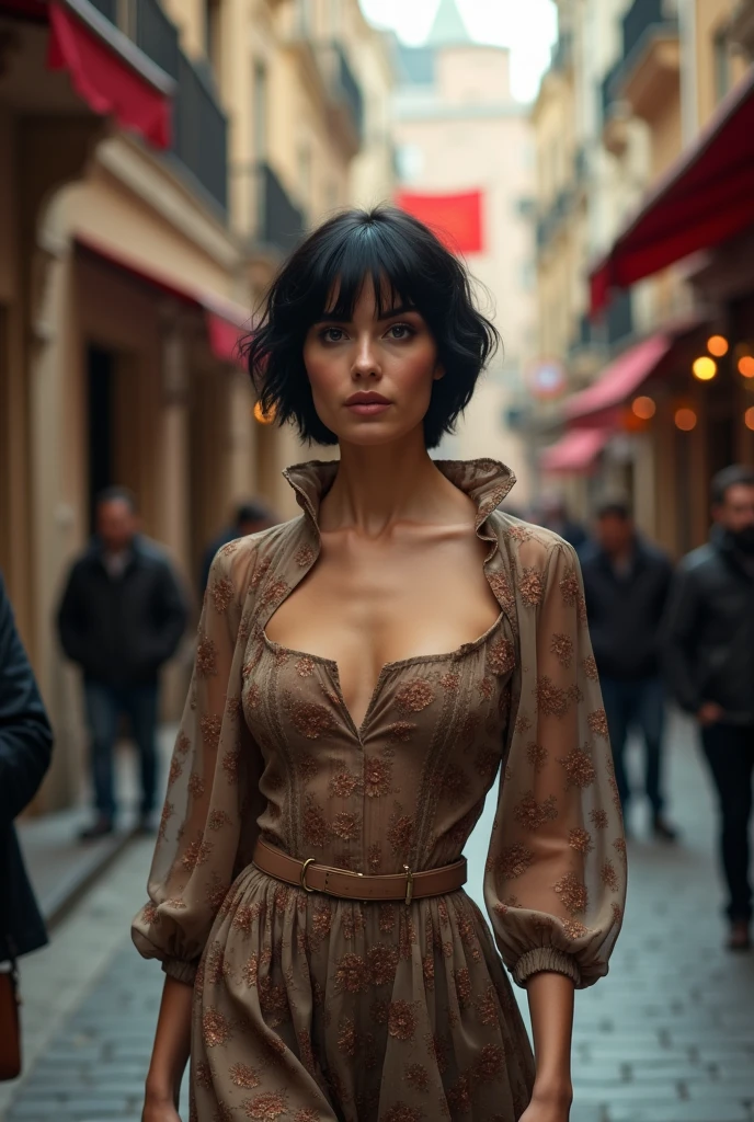 (Best quality, sexy Czech woman, 4, short black hair, walking in Istanbul (elegant outfit:1.2), soft lighting) realistic photo