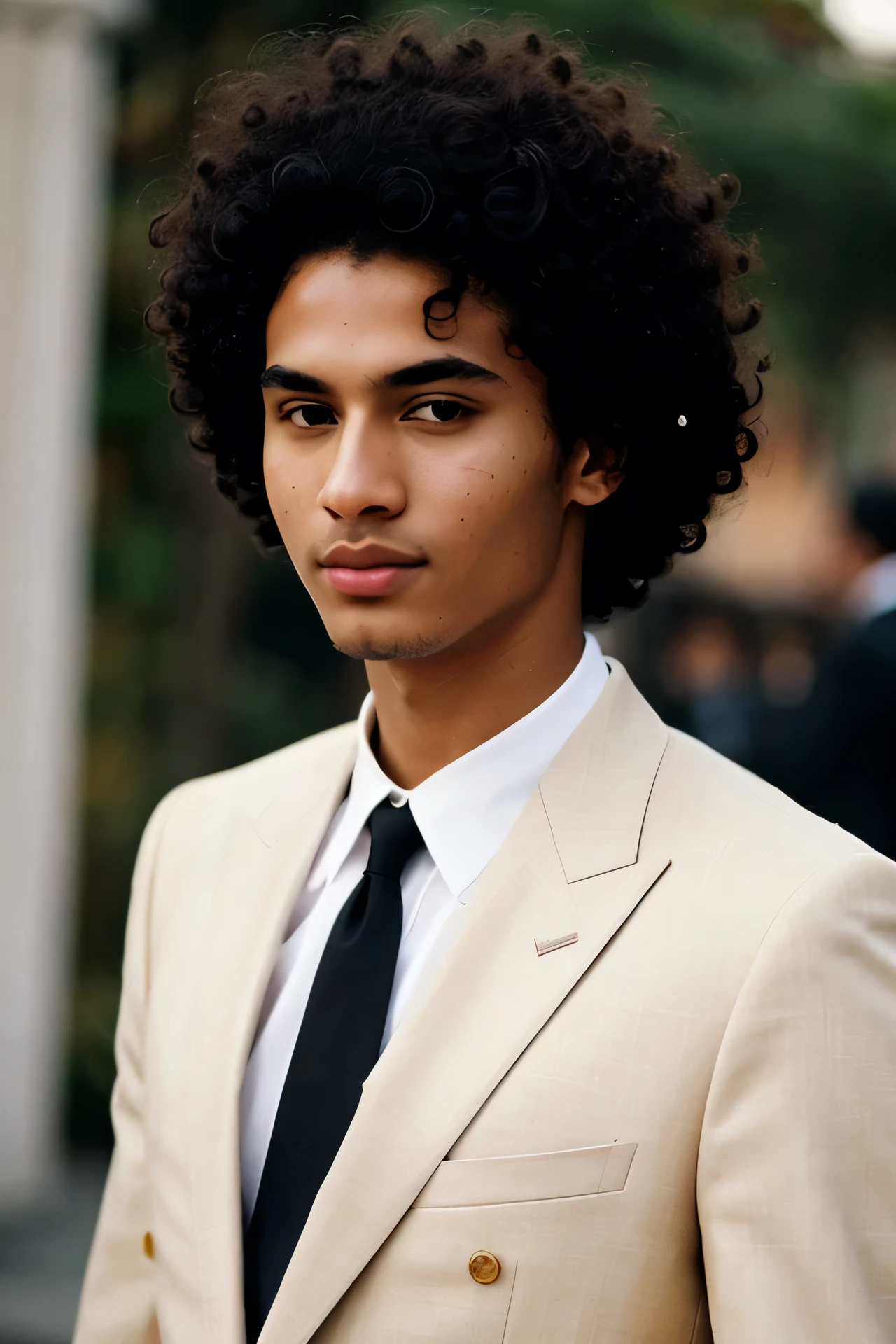 Wet afro hair, small, black eyes, male, thin eyebrows, elegant, soft features, rosy cheeks, Beauty marks, photoshoot,model, seductive, black skin, elegant, timeline: 2001, majestic, beautiful, sexy, designer clothing, sexy, designer suit, selfie like, , male, 40 year old