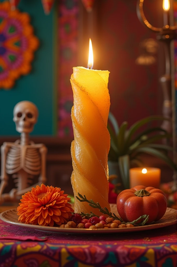 Sugar cane as a candle on a Mexican Day of the Dead altar
