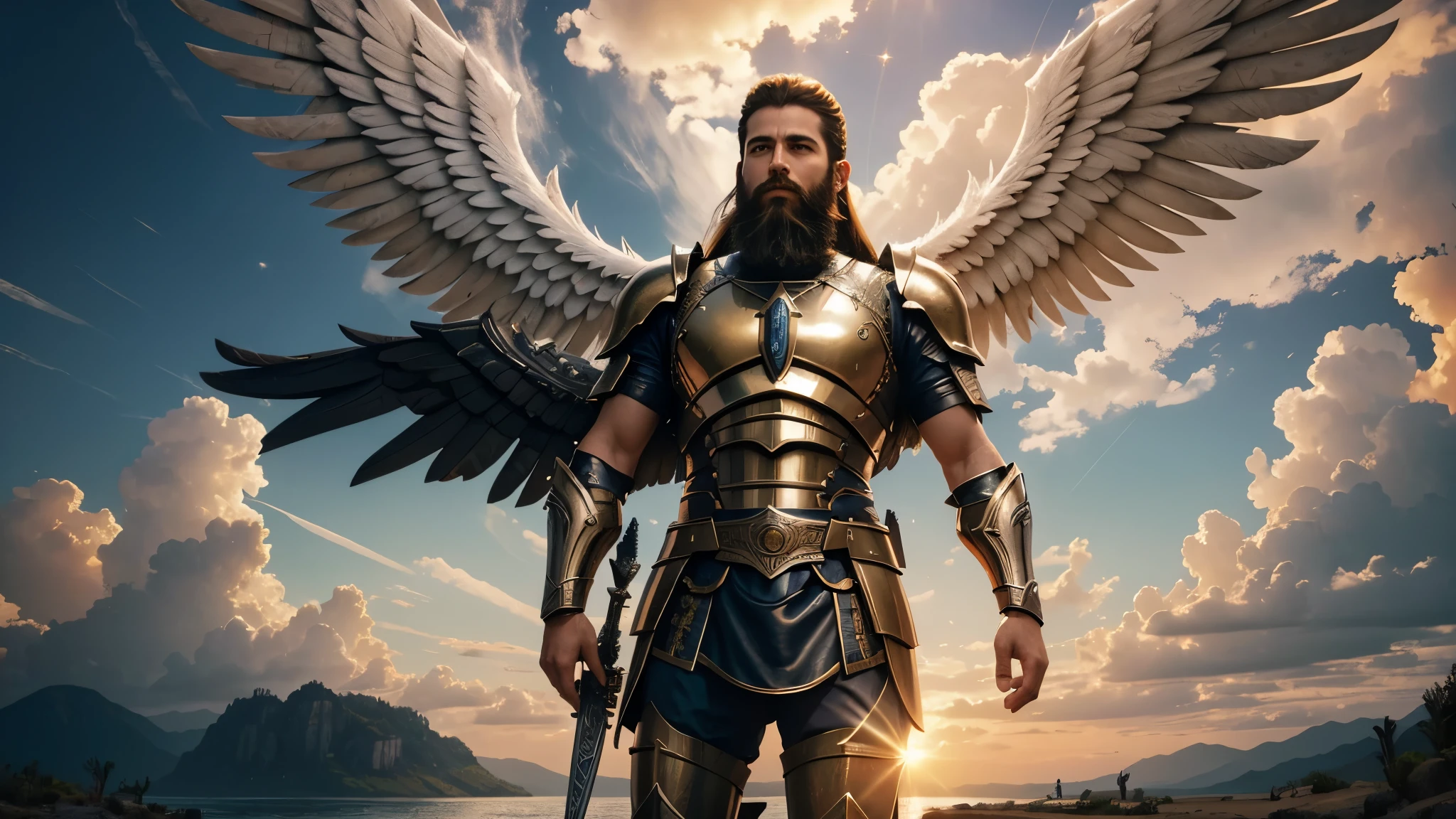 O angel de GOD, Anjo Masculino de GOD, God's doradas Army, naughty man, male male, mighty, Jewish Hebrew Beard, Detailed Realistic O angel de GOD, photorrealistic, ultra HD, fotorrealism, epic, armors de Guerra, soldier'badass clothing, warrior de GOD, warrior, Macho warrior,
battle angel, Forte Angel de GOD, Divina armors de Guerra, Dressed for battle, Spiritual Warfare, Batalha Espiritual, Spiritual Battle Angel, epic warrior do Altíssimo, paisagem photorrealistic, doradas sunset, sky, sky Power, Detailed Realistic Sunset, mountainous landscape, Rivers of water, Realism Sunset, Lonely Men, GOD man, naughty man'their beard, GOD's Army Angel, armors Divina, doradas Army, Silver Army, armors, soldier Angel, Detalhes photorrealistics, GOD's angel masculino, GOD's Army, GOD's Hebrew, GOD's Strong Angel, GOD's Power, angel masculino, naughty man do sexo masculino, Camisa padoru, Camisa chic, Closed blouse, closed shirt, long-sleeve shirt, doradas, Tunica, GOD'angel, barba, naughty man com barba, Large Beard, Barba Judaica, Hebrew, panorama, Alpha Male, Caminho para o sky, heavenly, 8K Detailed Realistic Image, Contraste photorrealistic 16K, Nitidez photorrealistic 8K, Núcleos 4K photorrealistics, Sombras photorrealistics 16K, Texturas photorrealistics 8K, Textura photorrealistic 16K, Luz photorrealistic 4K, fotorrealism 4K, FullHD 4K Detailed Contrast, detailed sharpness FullHD 8K, detailed sharpness FullHD 4K, detailed sharpness, 2K detailed colors, lifelike colors, FullHD Detailed Shadows, 4K Detailed Textures, detailed texture, padoru, natural beautiful, chic