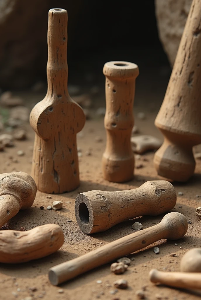 Images of primitive tools that could have been used to create sounds or signals.