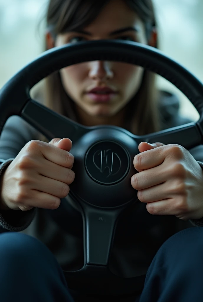 The person has their hands more in the center of the wheel