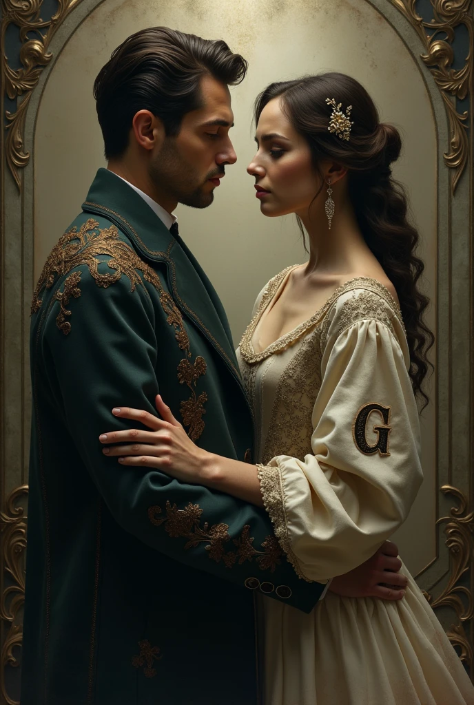 A man with the initial c on his clothes and a woman with the initial g on her clothes
