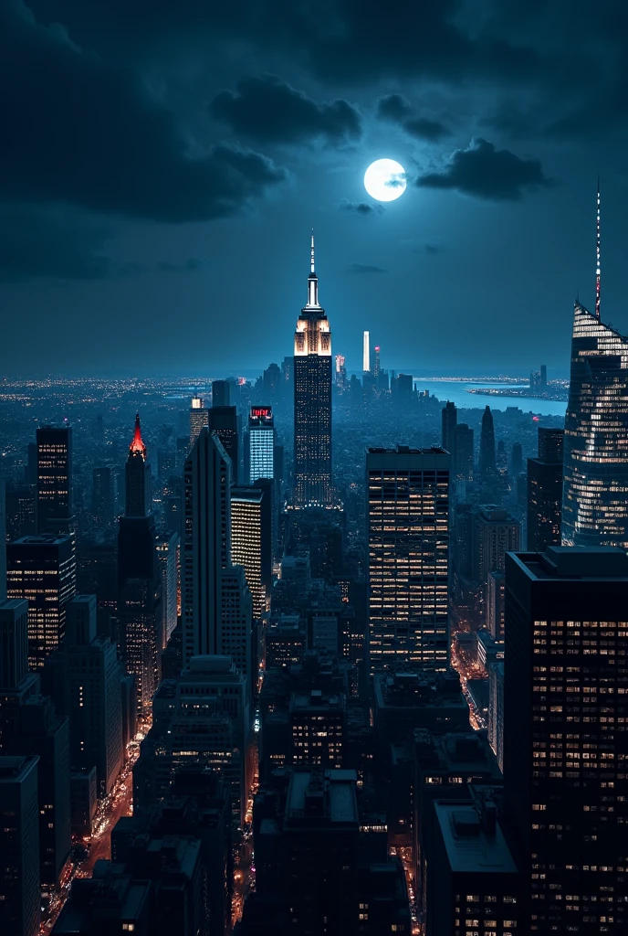 New York City at night without people, just horizontal landscape