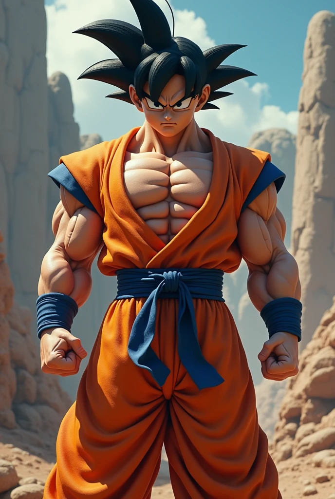 Hyper Focus Portrait, goku in real life, realisitic, a very muscular body in the renatosphere, epic 3D realism, swollen muscles, large fists, best in wlop, kan liu, daz3d, trends in CGsociety, estilo realisitic hiperdetalhado, completo cosplay, by Ric Nagualero, album, hyung tae kim, 8k, irreal engine 5, film composition, retratos realisitics hiperdetalhados, 3D game art, CG Society, Fantasyart, hd art of season, estética realisitic, cinematic lighting, border light, smooth light, border light de filme, fine glow, ultradetailed, 8k, uso realisitic de luz e cor, cinematic light, rendered in cinema4d 500–1000 AD -- ar 3:4- Niji 6