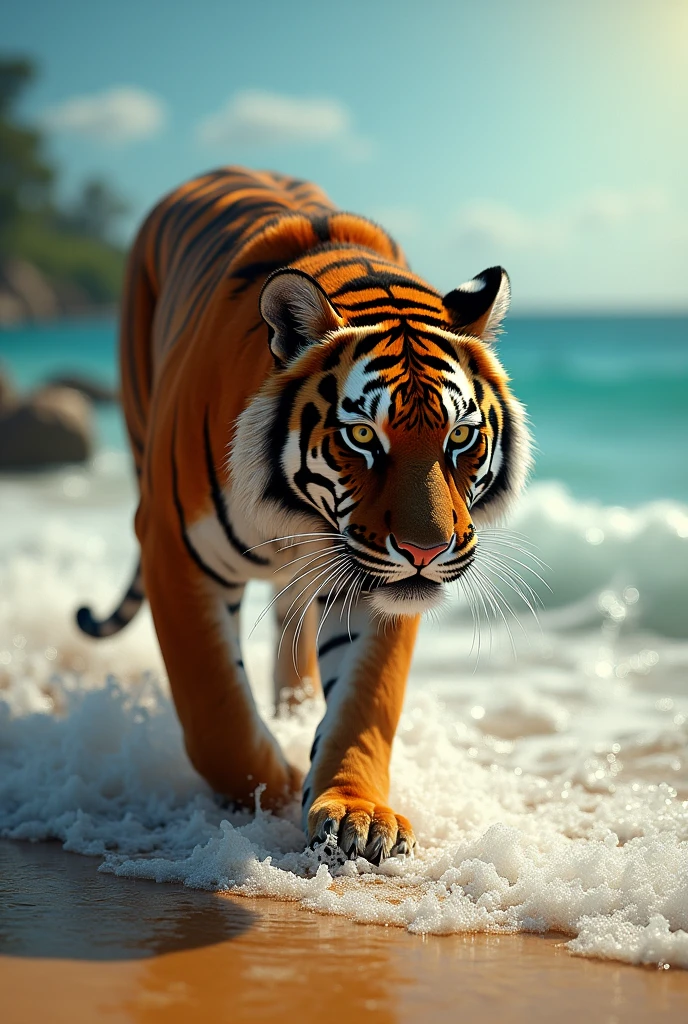 Indian ocean with tiger