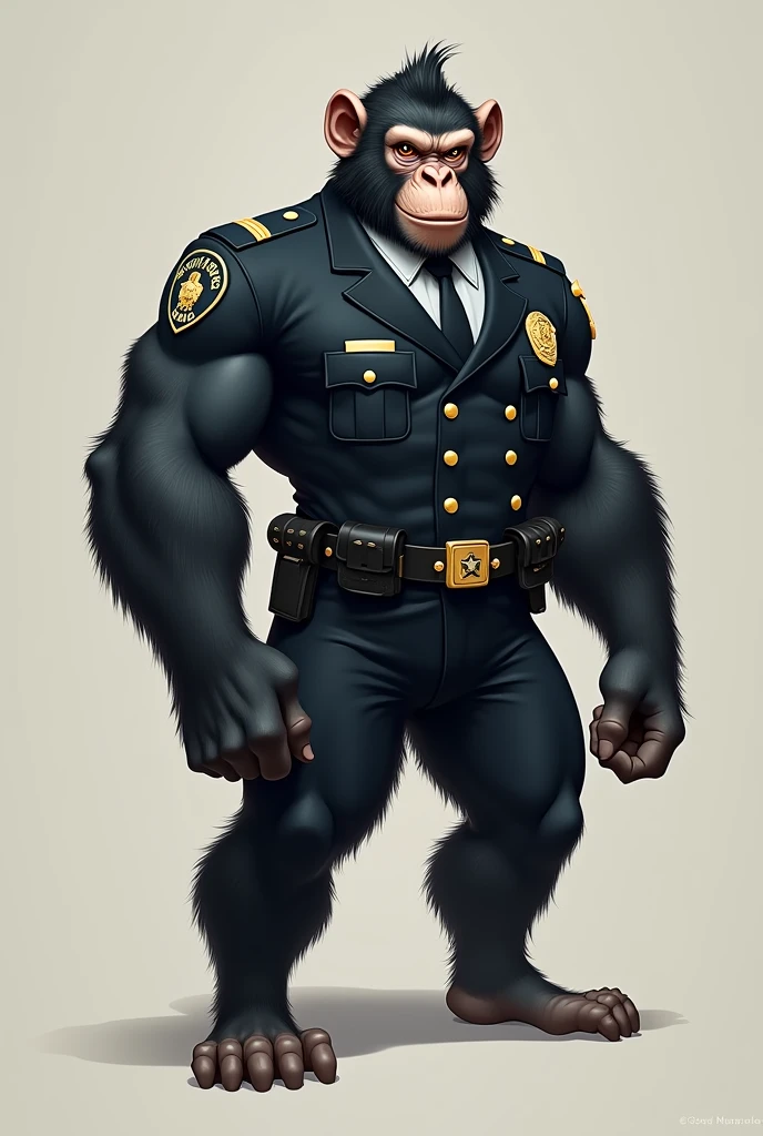 Monkey police chief outfit black and white bodybuilder body