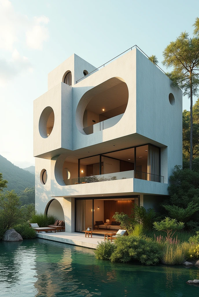 A house with different volumes and circles