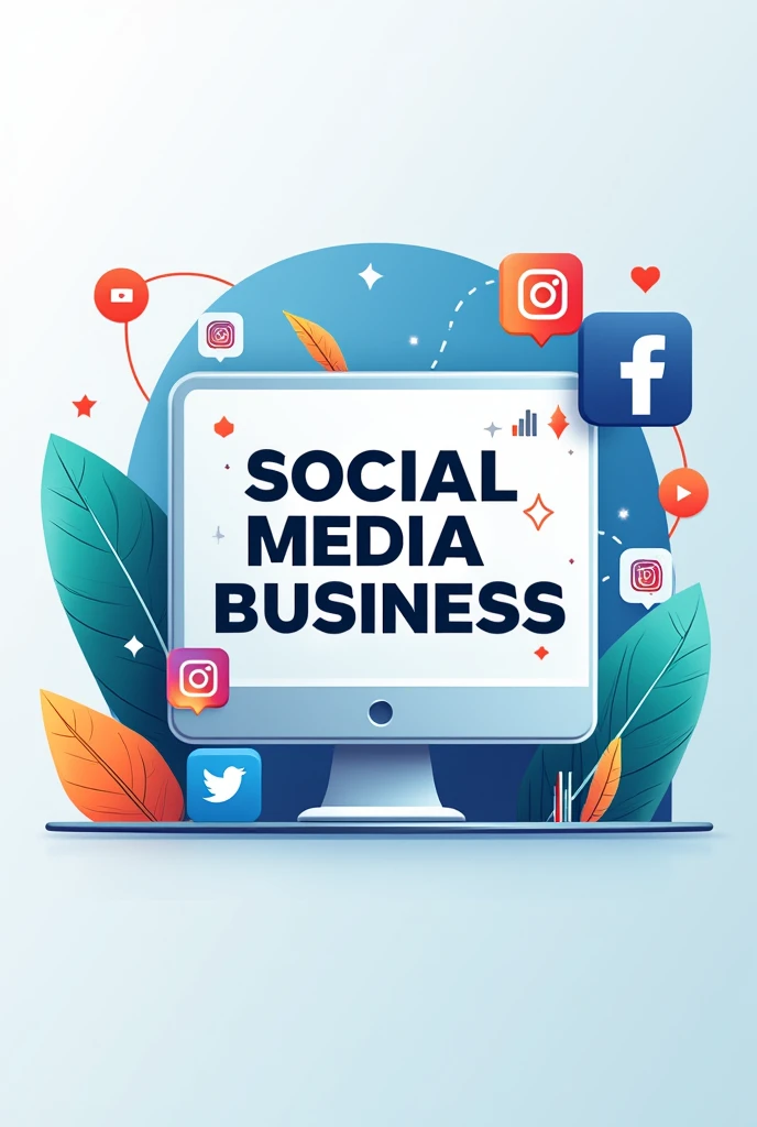 "Create an Instagram carousel cover image with the title 'The Importance of Social Media for Your Business.' The design should be modern, clean, and professional, using a balanced color palette of blues, whites, and accents of vibrant colors like orange or green. The background should feature subtle abstract patterns or gradients. The title should be bold and prominently displayed in the center, with icons representing social media platforms (like Facebook, Instagram, Twitter, LinkedIn) integrated around the text in a visually appealing way. Include small business-related elements like a growth chart or a laptop to emphasize the business aspect."