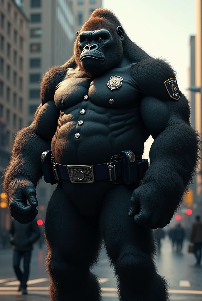 Gorilla police chief outfit black and white bodybuilder body