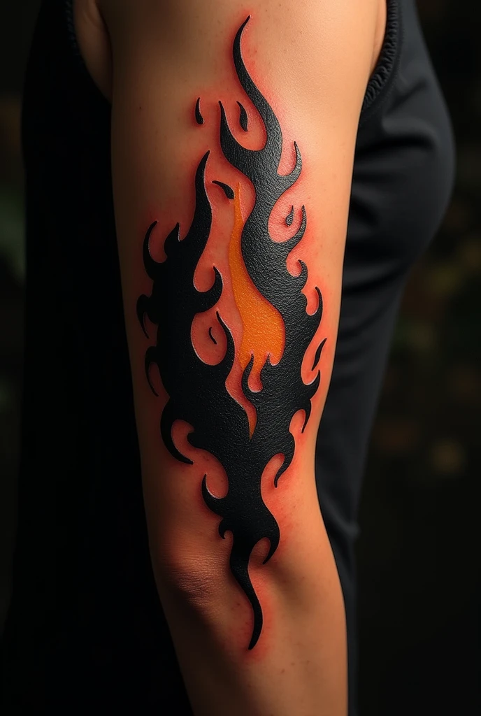 Black burning fire tattoo
