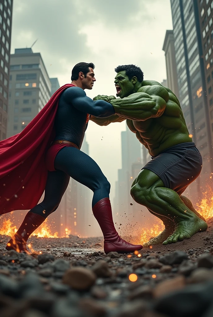 Make a fight between Superman and Hulk