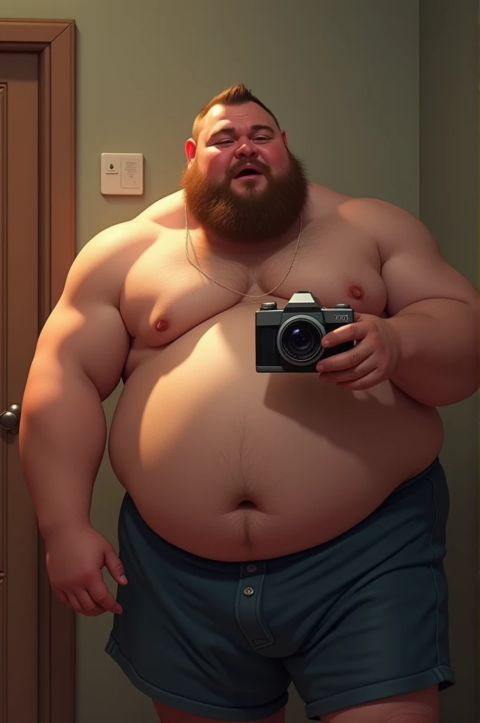 2d image hentai version about a fat man masturbating with a camera in his hand