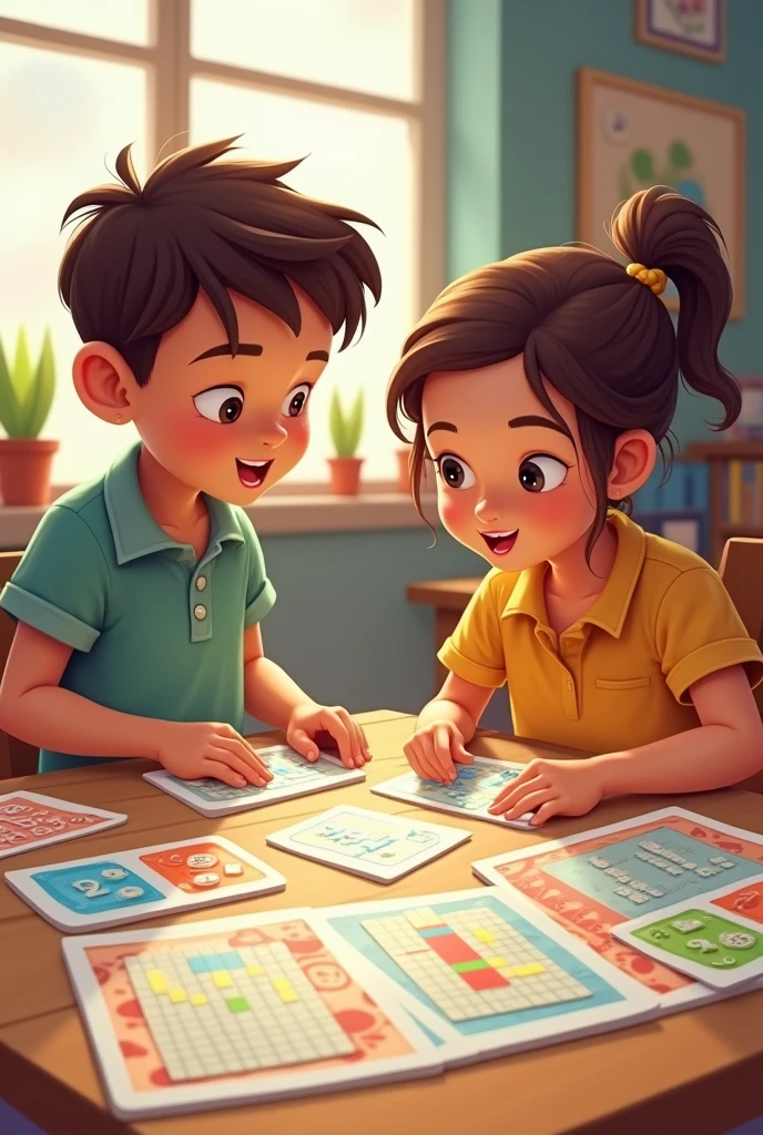It is the activity where the boy and girl perform addition operations., Subtraction and number sequence at the end of the exercises, turn the game over if you have solved the exercise correctly , create a tag with this description with the name enigma