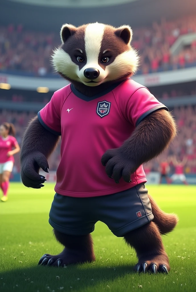 Create a Women&#39;s Soccer Team Mascot, animal is a badger with a pink shirt