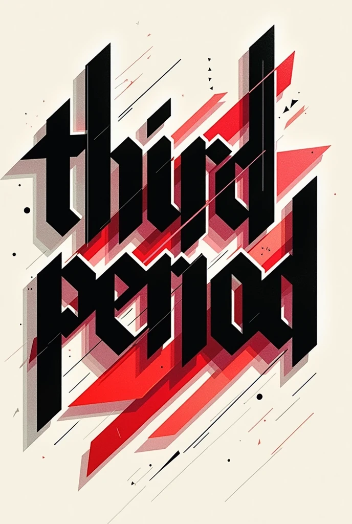 The word ( third period ) Designed in the abstract geometric style of Omar Rayo. Use black lines, Geometric shapes and red details to create a three-dimensional optical illusion.