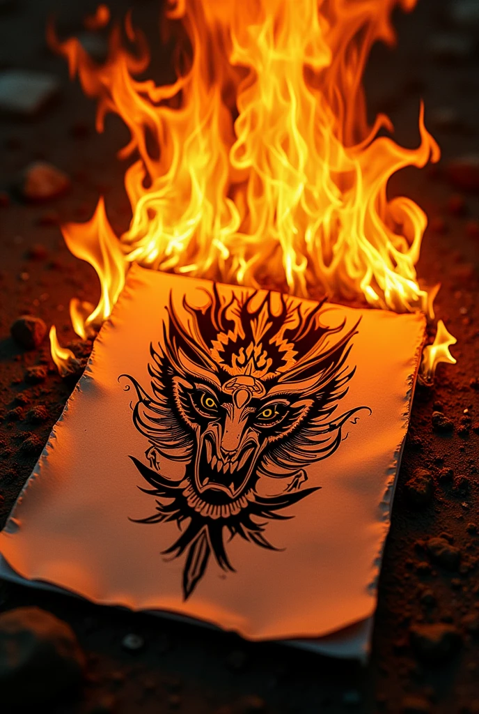 Tattoo on paper fire big burning black