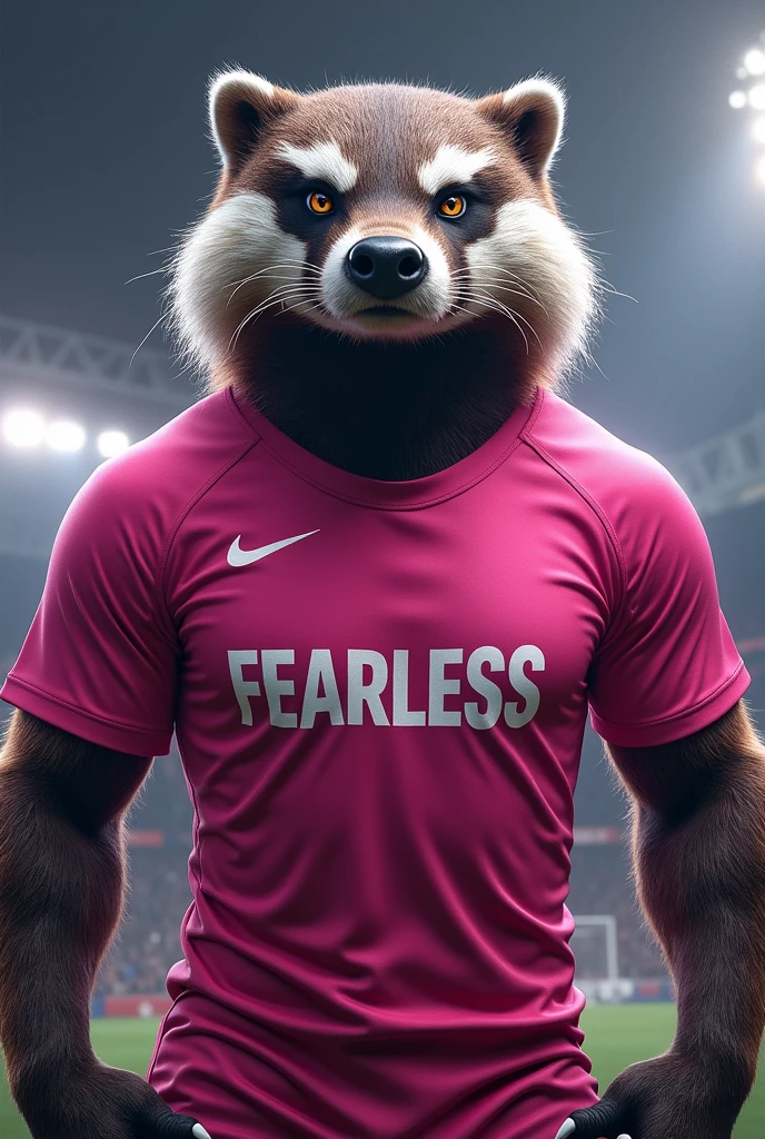 Create a Women&#39;s Soccer Team Mascot, animal is a badger with a pink shirt, no logo on the shirt, with name Fearless 