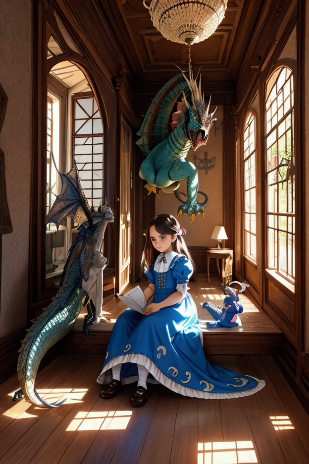 historical brazilian house, dragons, alice in wonderland and a kid playing