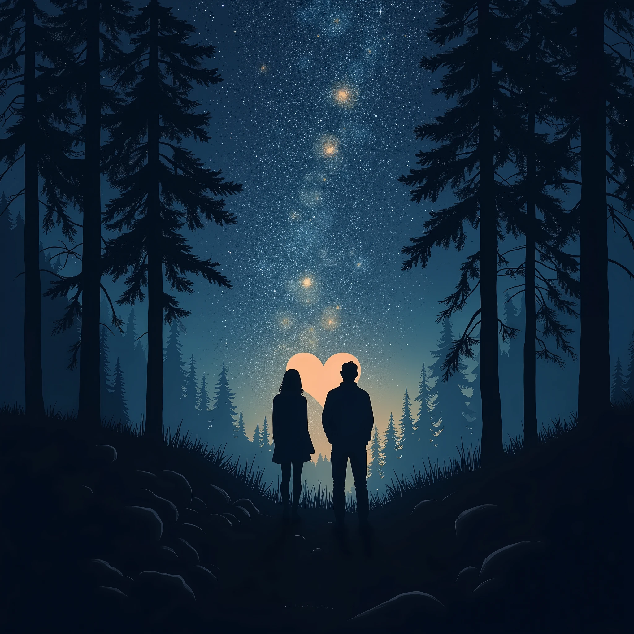 a broken heart watching the stars at night in the forest