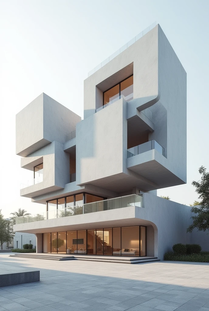 Architecture with 3 different volumes and geometric figures