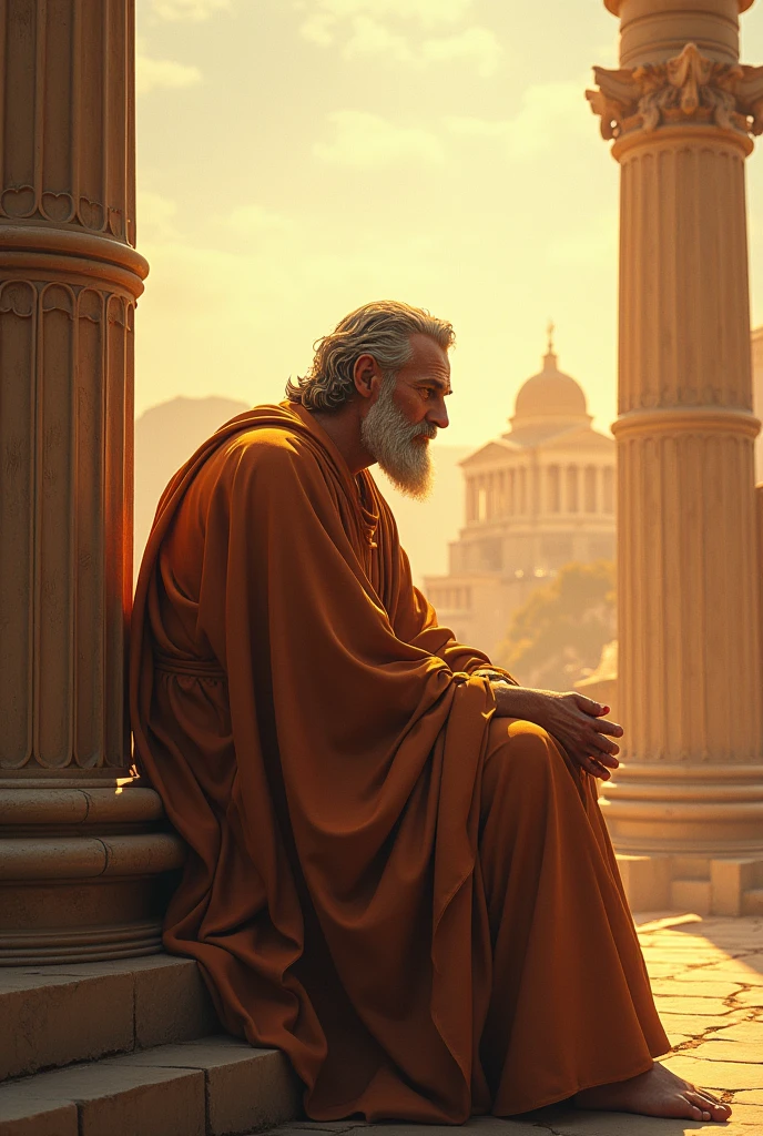 Give me an image referring to how Aristotle thought about ethics. But use brown and gold colors referring to ancient Greece., I need the image to be understood and the message understood 