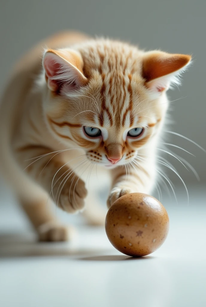 a Cat playing ball, Minimalism, macro photo, masterpiece