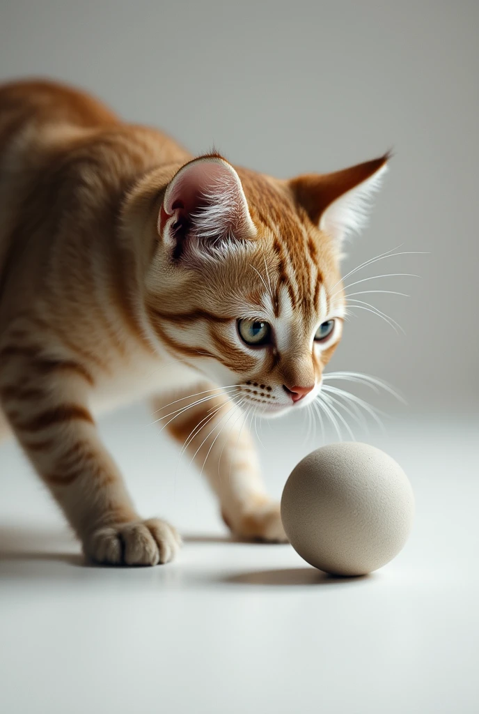 a Cat playing ball, Minimalism, macro photo, masterpiece