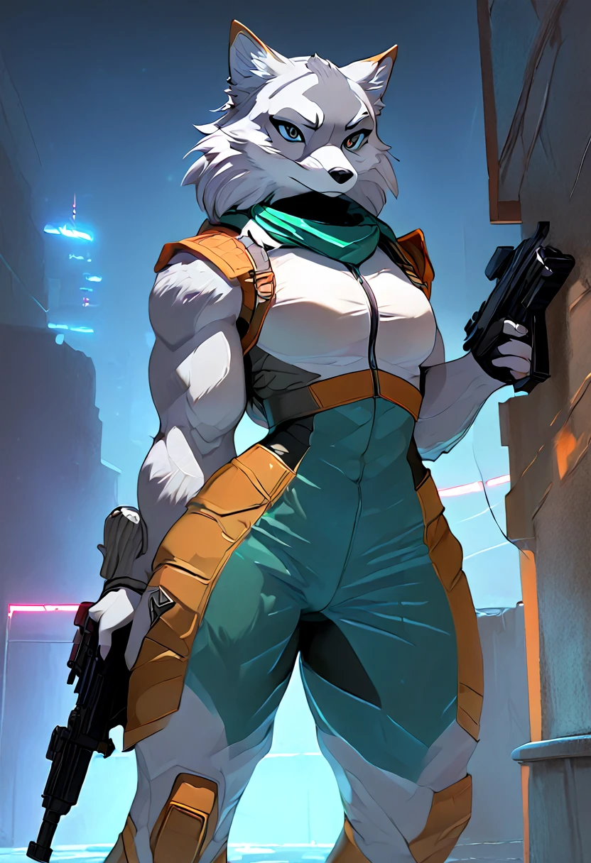 Krystal,Alyx,half-life,star fox,female furry,buff,muscular,Quake mood,equipped with firearms, a powerful physique, inspired by the style of Suda 51 works(Killer7,Silver Case,Moonlight Syndrome), 80’s movies, masterfully rendered, vivid colors, and dramatic lighting.