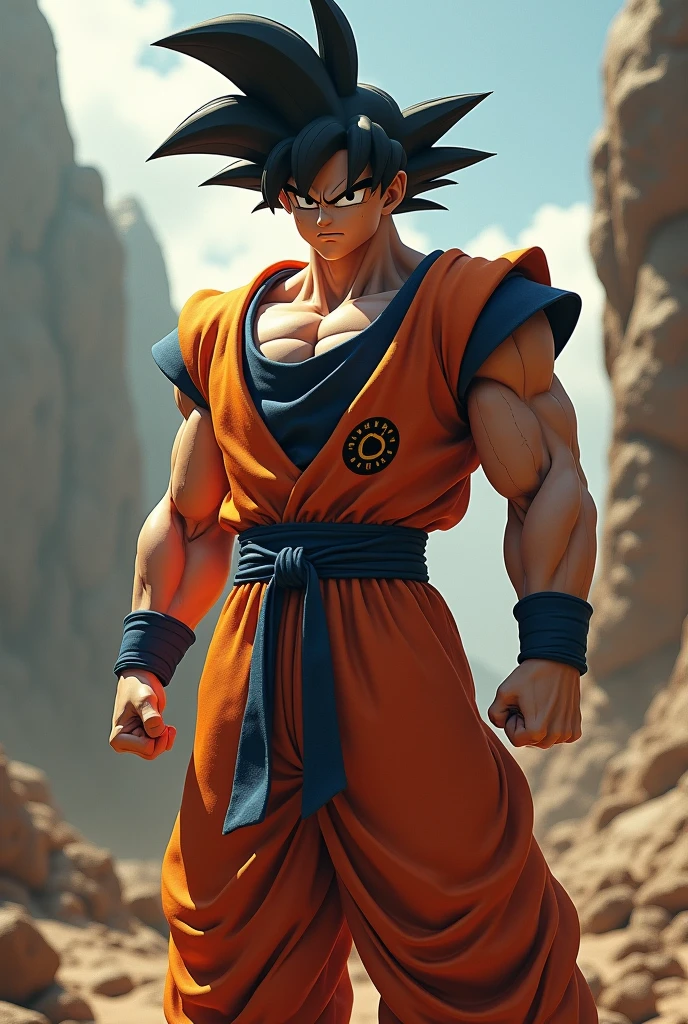 Hyper Focus Portrait, goku in real life, realisitic, a very muscular body in the renatosphere, epic 3D realism, swollen muscles, large fists, best in wlop, kan liu, daz3d, trends in CGsociety, estilo realisitic hiperdetalhado, completo cosplay, by Ric Nagualero, album, hyung tae kim, 8k, irreal engine 5, film composition, retratos realisitics hiperdetalhados, 3D game art, CG Society, Fantasyart, hd art of season, estética realisitic, cinematic lighting, border light, smooth light, border light de filme, fine glow, ultradetailed, 8k, uso realisitic de luz e cor, cinematic light, rendered in cinema4d 500–1000 AD -- ar 3:4- Niji 6