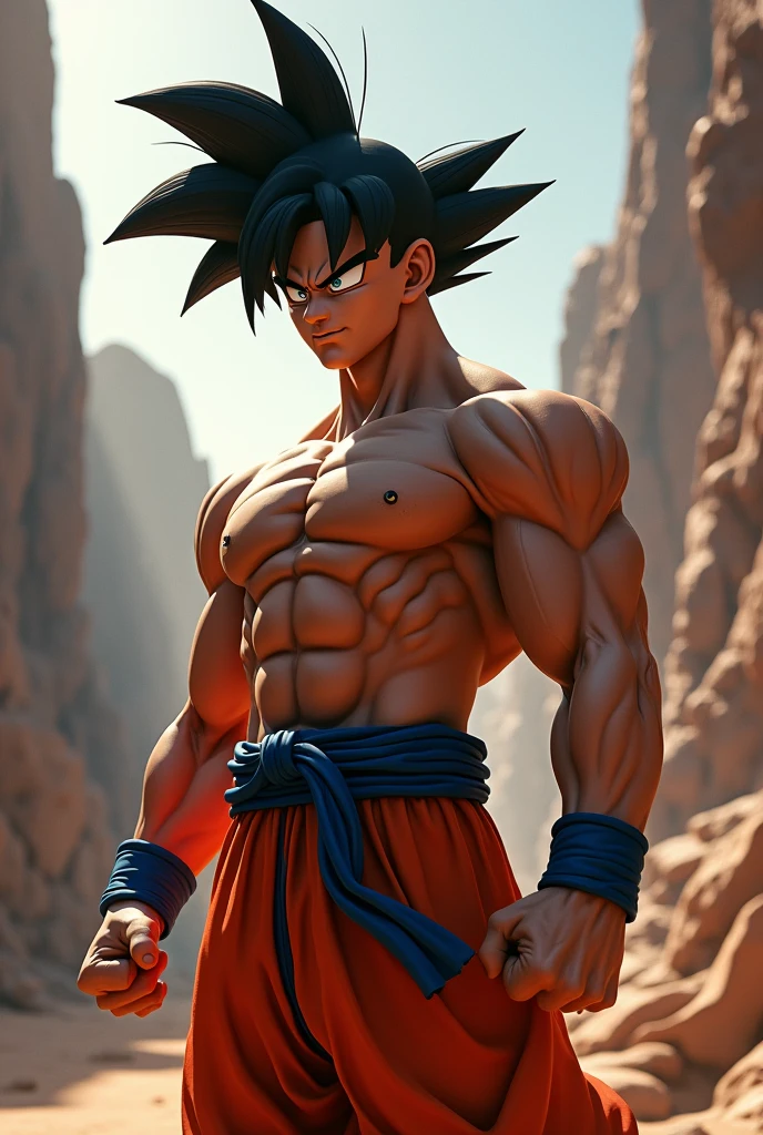 Hyper Focus Portrait, goku in real life, realisitic, a very muscular body in the renatosphere, epic 3D realism, swollen muscles, large fists, best in wlop, kan liu, daz3d, trends in CGsociety, estilo realisitic hiperdetalhado, completo cosplay, by Ric Nagualero, album, hyung tae kim, 8k, irreal engine 5, film composition, retratos realisitics hiperdetalhados, 3D game art, CG Society, Fantasyart, hd art of season, estética realisitic, cinematic lighting, border light, smooth light, border light de filme, fine glow, ultradetailed, 8k, uso realisitic de luz e cor, cinematic light, rendered in cinema4d 500–1000 AD -- ar 3:4- Niji 6