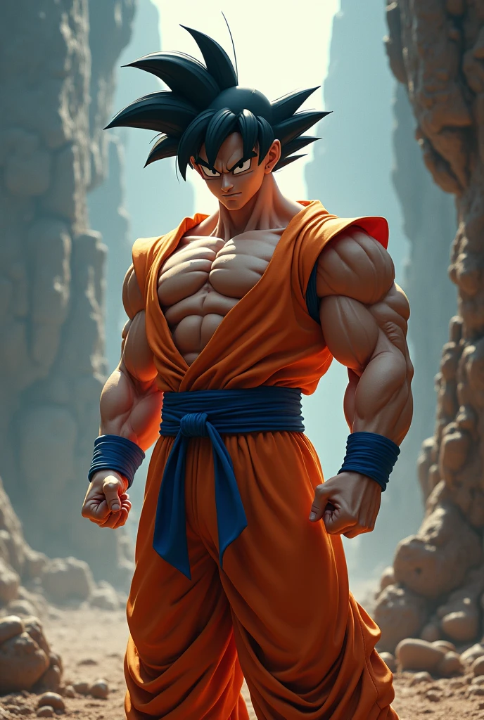 Hyper Focus Portrait, goku in real life, realisitic, a very muscular body in the renatosphere, epic 3D realism, swollen muscles, large fists, best in wlop, kan liu, daz3d, trends in CGsociety, estilo realisitic hiperdetalhado, completo cosplay, by Ric Nagualero, album, hyung tae kim, 8k, irreal engine 5, film composition, retratos realisitics hiperdetalhados, 3D game art, CG Society, Fantasyart, hd art of season, estética realisitic, cinematic lighting, border light, smooth light, border light de filme, fine glow, ultradetailed, 8k, uso realisitic de luz e cor, cinematic light, rendered in cinema4d 500–1000 AD -- ar 3:4- Niji 6