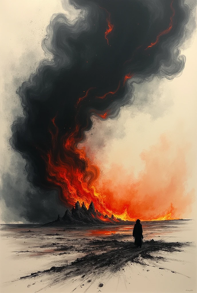 Tattoo on paper: big black fire spreading horizon