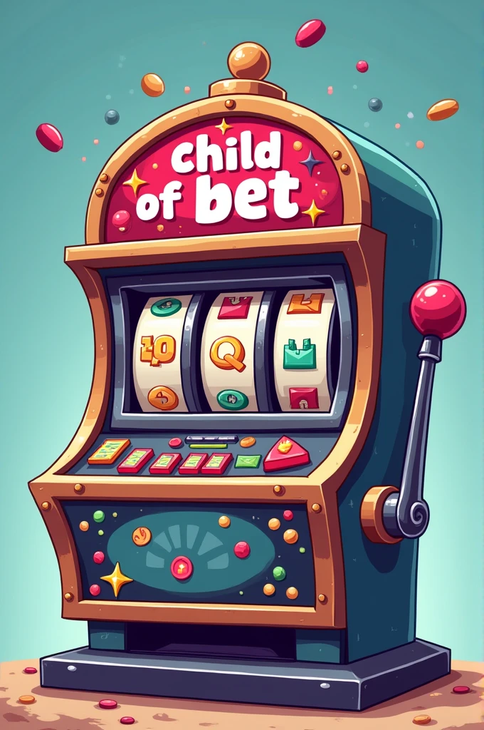 a slot machine, On top of that it says "CHILD OF BET" in white. head on, a slot machine triangular tipo cartoon GRANDE