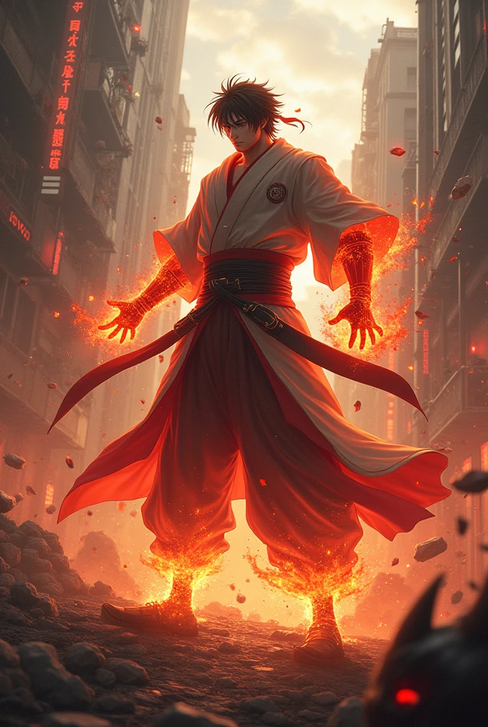 Kyo Kusanagi fighting demons and saving innocent people 