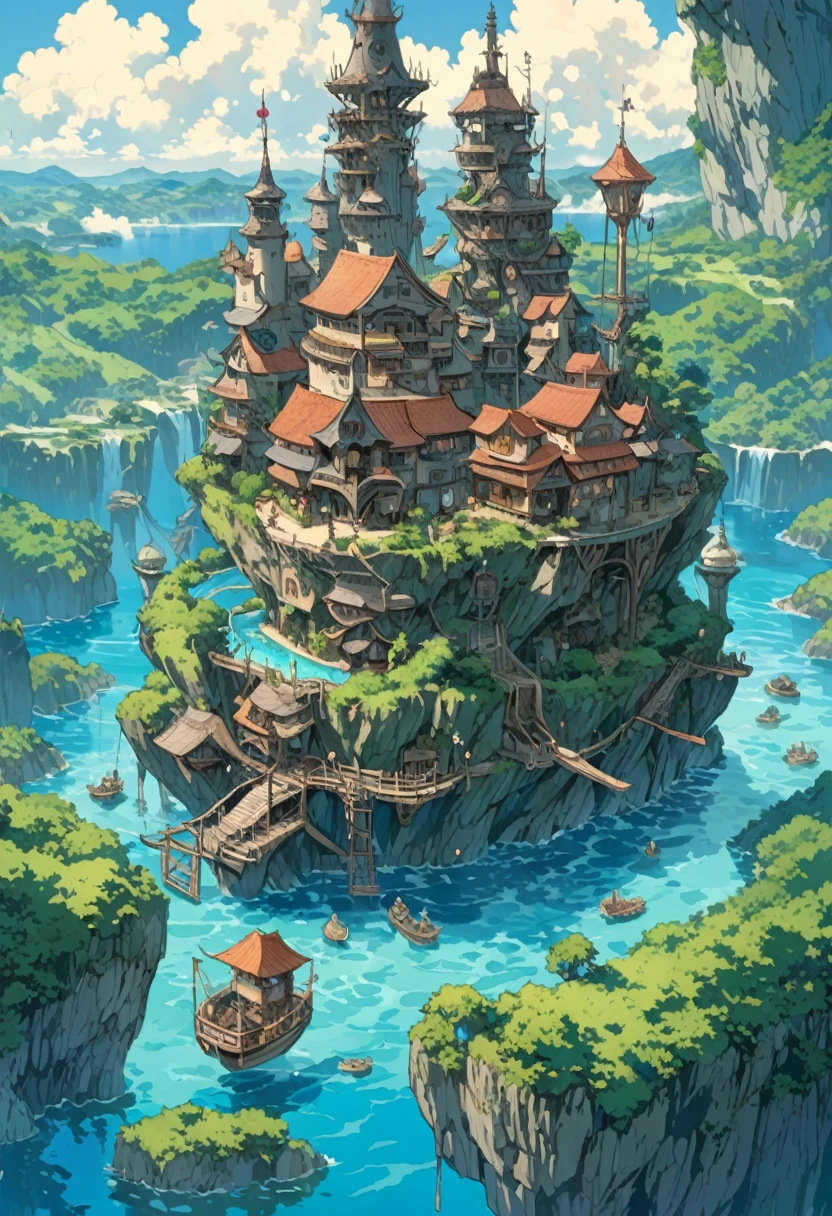 Studio Ghibli-style anime movies, Movie stills, Highest quality, masterpiece, Representative works, Official Art, Professional, Super intricate details, 8k, Fantasy,Water World