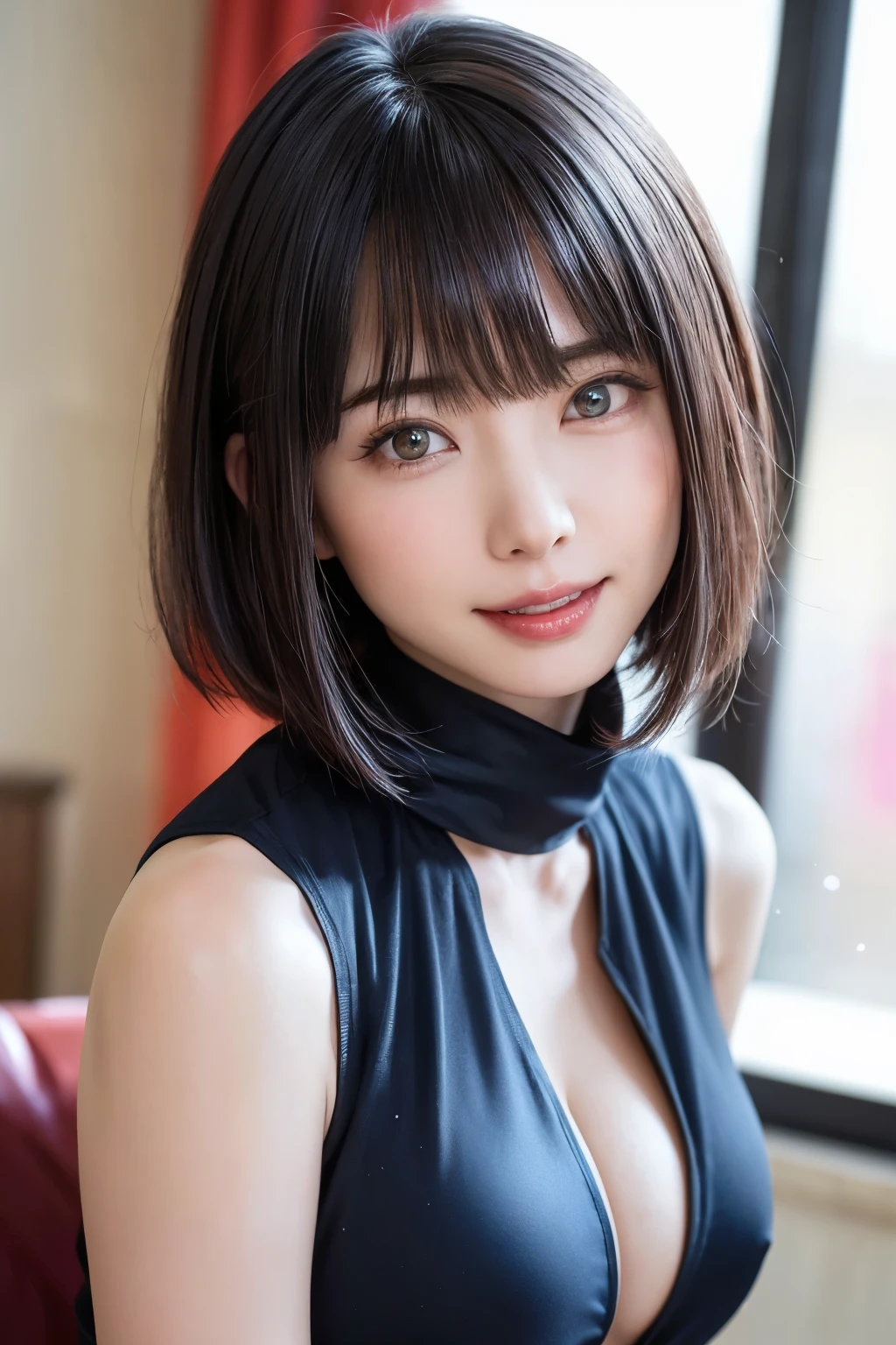 (Tabletop, Highest quality、High definition:1.4、Very attractive beauty、Add strong highlights to the eyes、Please look closely at the camera:1.4、A charming beautiful woman、Ideal body proportions、Perfect Anatomy、Short brunette bob hair、Shiny Hair、Bans:1.4、光沢のあるBans:1.4、Lip gloss),One Girl, Report, 明るい茶色のShiny Hair, Scarf,Realistic, Looking at the audience、Please tilt your head a little, Bright colored crystal light blue eyes, 短いShiny Hair、 chestの中央に穴が開いた白いタートルネックの服,chestの真ん中に丸い穴が開いたセクシーな白いタートルネックのニットセーター、 Lips, Lip gloss, Upper body、Big eyes、Eyelashes、My face got a little red、Embarrassing)、((Italian roads in winter))、((short hair with Big eyess、Give students a very strong highlight、{huge|big|hugeな|Mega} chest:1.6、very bigger chest、Staring at the audience、Very beautiful beauty、Listen carefully、Long neck、smile、smile、Happy、Beautiful Teeth、口を開いてsmile、Heart-shaped pupils))、2、Very cute supermodel、{gigantic|big|huge|mega} breasts:2, cleavage:2