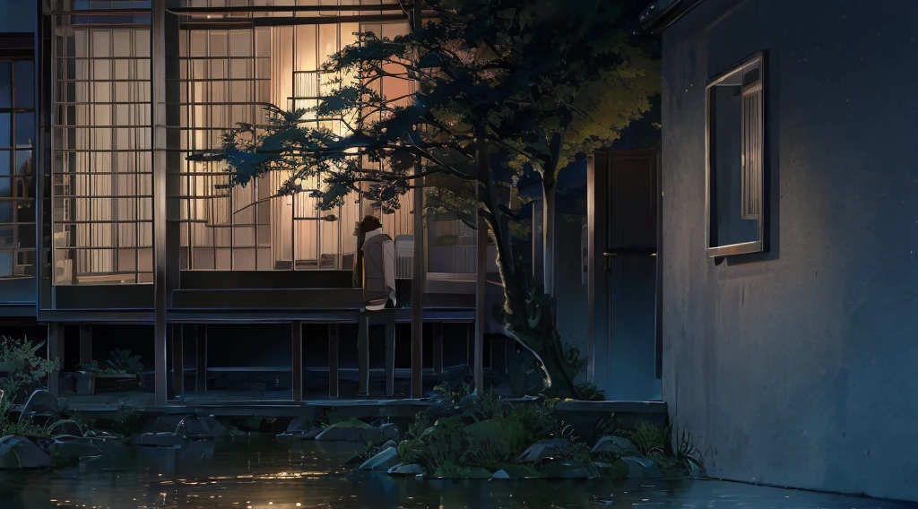 even in a notebook and next to the character there is a window that outside his house is raining and a soft color palette! (best qualityer),(8k resolution),(ultra highres)