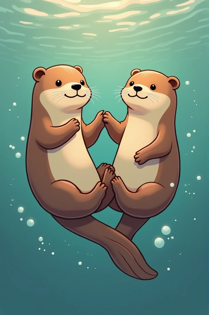 Tatoo idea, two cute otters floating on their backs, holding hands