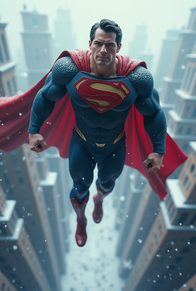 Hyper Focus Selfie Portrait, superman floating over a snowy city, flocos de neve hiperrealisitics, realisitic, a very muscular body in the renatosphere, epic 3D realism, swollen muscles, large fists, best in wlop, kan liu, daz3d, trends in CGsociety, estilo realisitic hiperdetalhado, completo cosplay, by Ric Nagualero, album, hyung tae kim, 8k, irreal engine 5, film composition, retratos realisitics hiperdetalhados, 3D game art, CG Society, Fantasyart, hd art of season, estética realisitic, cinematic lighting, border light, smooth light, border light de filme, fine glow, ultradetailed, 8k, uso realisitic de luz e cor, cinematic light, rendered in cinema4d 500–1000 AD -- ar 3:4- Niji 6