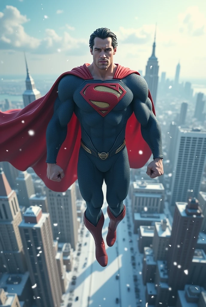 Hyper Focus Selfie Portrait, superman floating over a snowy city, flocos de neve hiperrealisitics, realisitic, a very muscular body in the renatosphere, epic 3D realism, swollen muscles, large fists, best in wlop, kan liu, daz3d, trends in CGsociety, estilo realisitic hiperdetalhado, completo cosplay, by Ric Nagualero, album, hyung tae kim, 8k, irreal engine 5, film composition, retratos realisitics hiperdetalhados, 3D game art, CG Society, Fantasyart, hd art of season, estética realisitic, cinematic lighting, border light, smooth light, border light de filme, fine glow, ultradetailed, 8k, uso realisitic de luz e cor, cinematic light, rendered in cinema4d 500–1000 AD -- ar 3:4- Niji 6