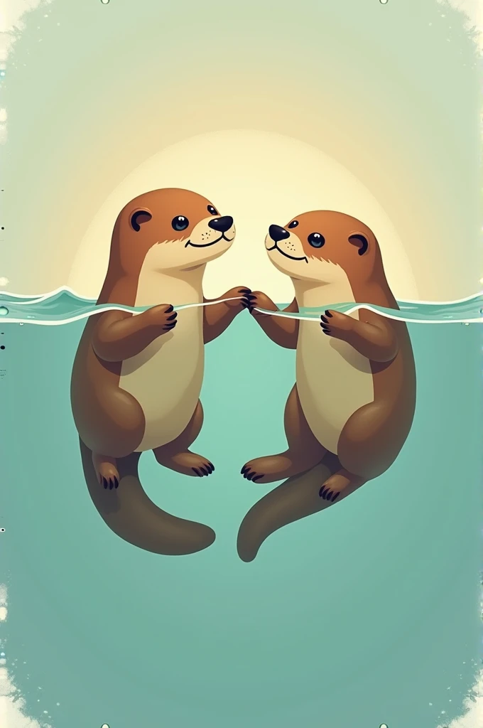 Tatoo idea, two cute otters floating on their backs, holding hands, not cartoonish