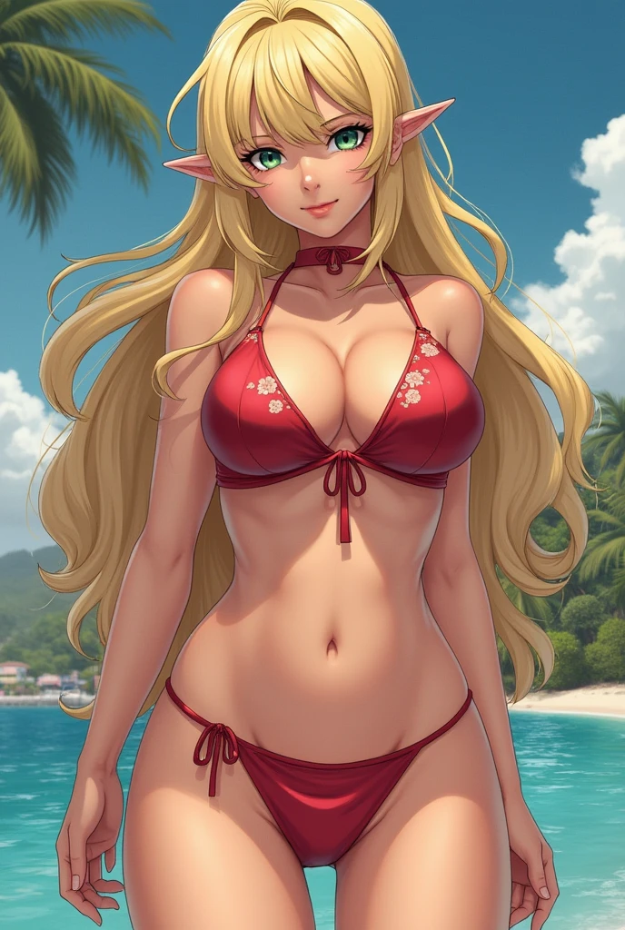 I want you to create Tsunade Senju with a tiny bikini and very big tits 