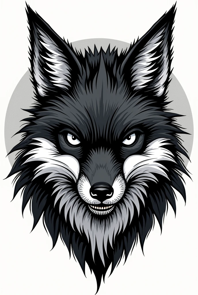 Profile of a fierce Japanese fox, imposing with royal features and frightening black and white for tattoo , just the head