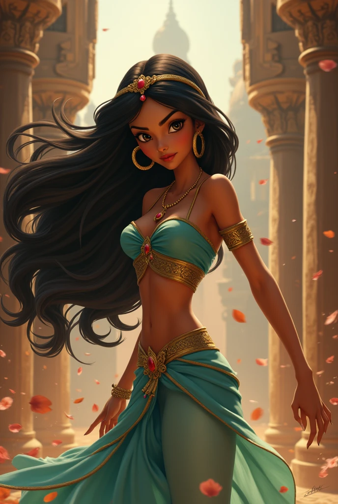 Stunning Princess Jasmine, photo in 8k, in action, cinematic.