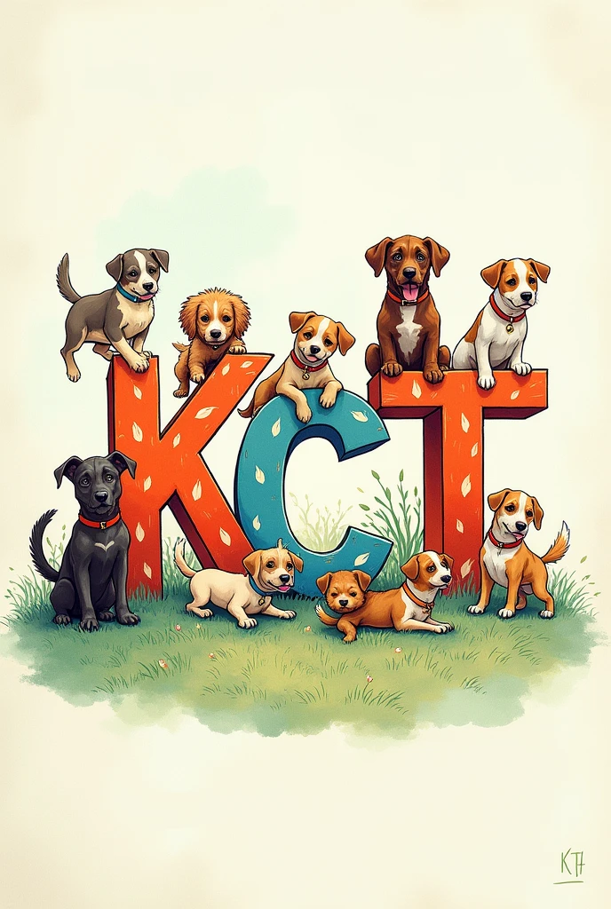 Drawing with the initials KCT and dogs