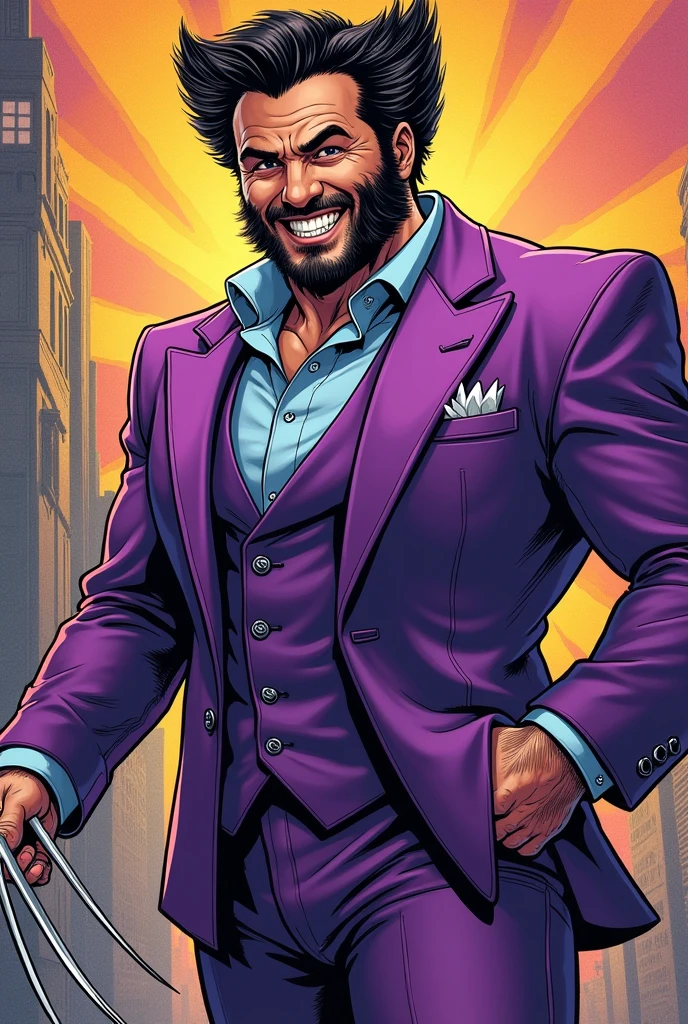 Wolverine happy comic purple suit