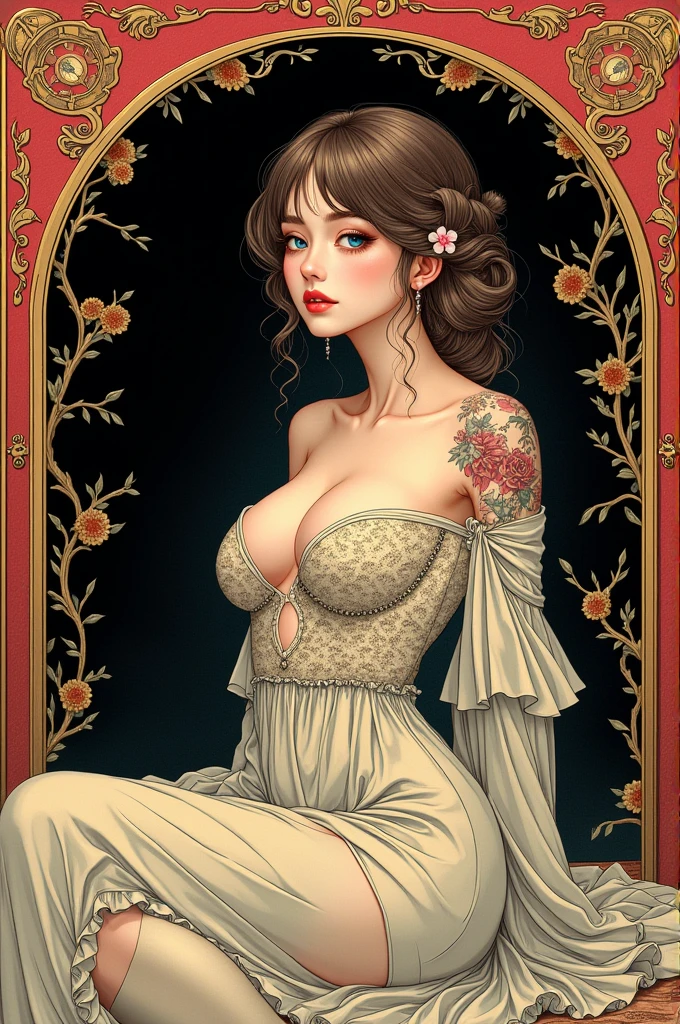 (art nouveau:1.25), Maximalism artstyle,neon theme,suprematism,beautiful detailed flower, beautiful detailed eyes,hyper detailed,flower,hyper quality,,eyes,flower and hair is same color,beautifuly color,face,her hair is becoming flower, flower,hair,flower,butterfly,,1girlkawaii,,high details, high quality,back light,hair and clothes is flower,upper body ,high quality,hair with body ,webbed dress, upper body, flower leg, flower hands,body with flower, flower with clothes , dress with flower, , light particles,black background, Hair with flower,small breast with flower,floating hair with flower,floating1girl,huge breast, marbling with hair and clothes, looking at viewer,original,arm down, paper cutting, black background, flower forground, hair with flower,highres, hair with flower,hair with flower ,hair, wavy hair ,diffusion lighting, abstract,Butterfly with body, flower with hair, her hair is flower,big top sleeves, floating,pupils, [[hair over one eye]],dark NSFW,masutepiece, Best Quality, High resolution, 1girl in, upper body, Details Girl, detail hands, Detail fingers, Detail Face, detail legs, 1girl in, elf, watercolor paiting, pale skin, , Red hair, Long hair, Wavy Hair, Green eyes, tareme, (((Saggy breasts))), Nude, naked, flower wall panel background,looking at viewer,[[tears]],smile, (massive breasts), ((huge breasts))